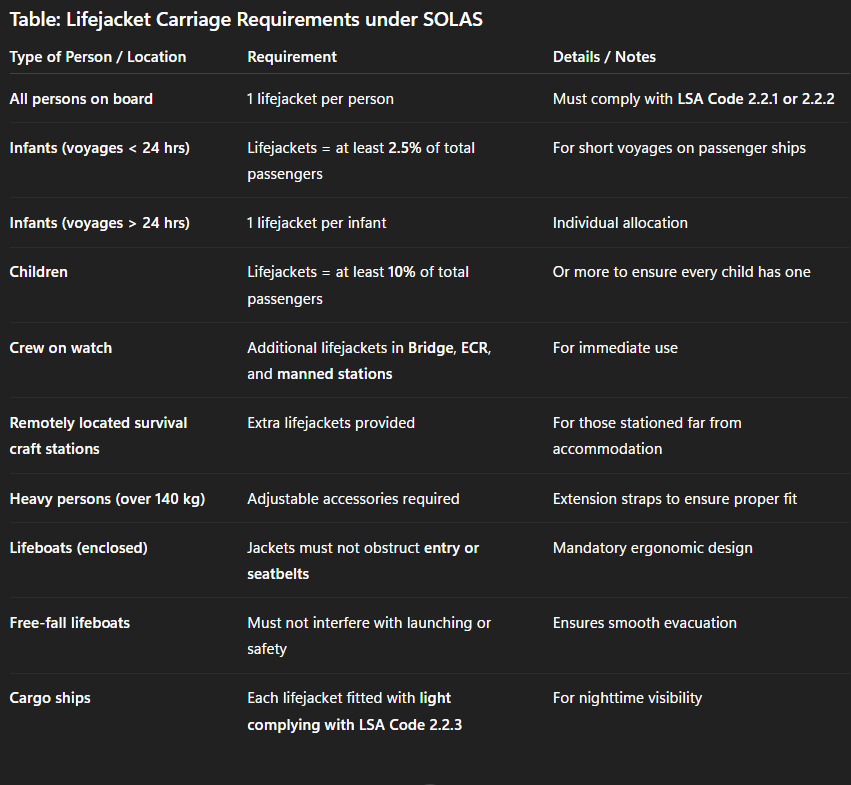 Lifejacket Requirements